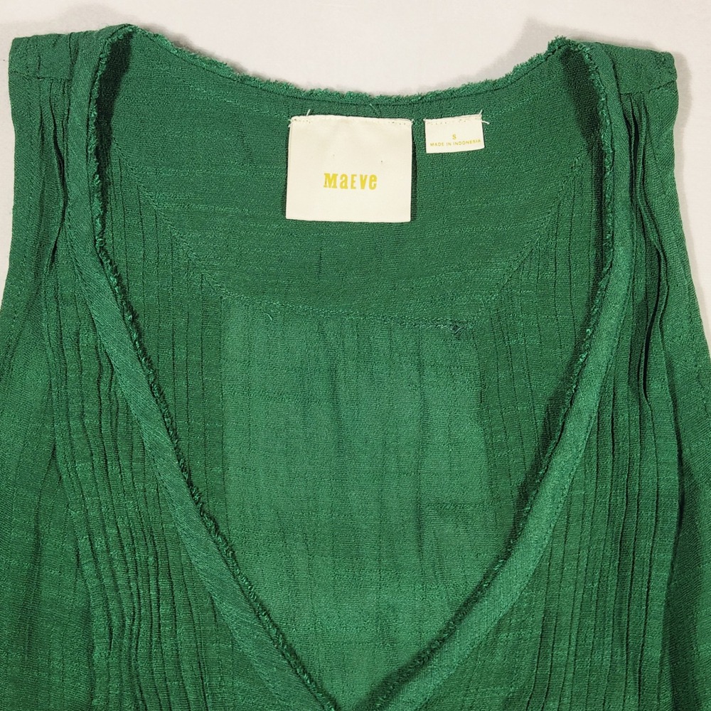 Maeve Anthropologie Green Pintuck Sleeveless Babydoll Blouse Top Small Emerald - Picture 4 of 10